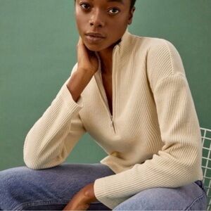 Reformation Yale Half Zip Waffle Cropped Pullover Sweatshirt Size S EUC